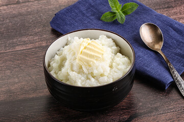 Homemade rice porridge with butter