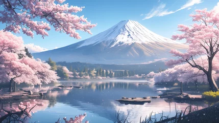 Fototapete Hell-pink 春の富士山の風景