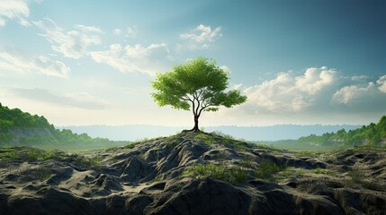Obraz premium Lone Tree on a Barren Hilltop