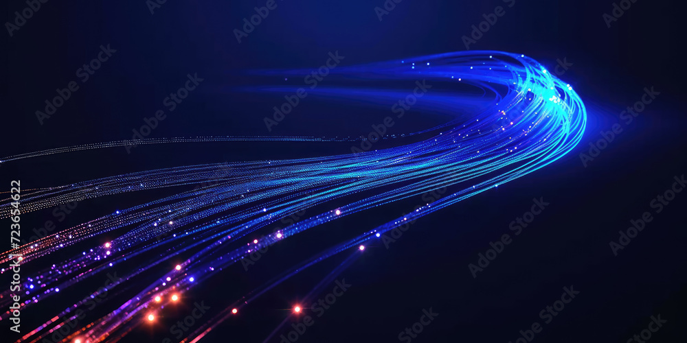 Poster 3d rendering of abstract wire cable tunnel with digital binary data transmitting.blue glowing data c