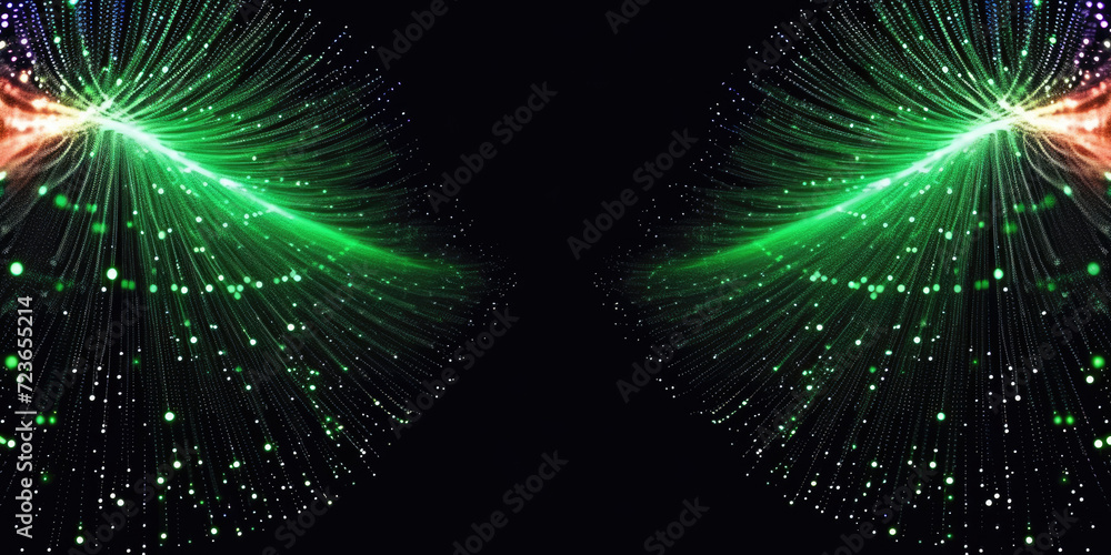 Poster 3d rendering of abstract wire cable tunnel with digital binary data transmitting. green glowing data