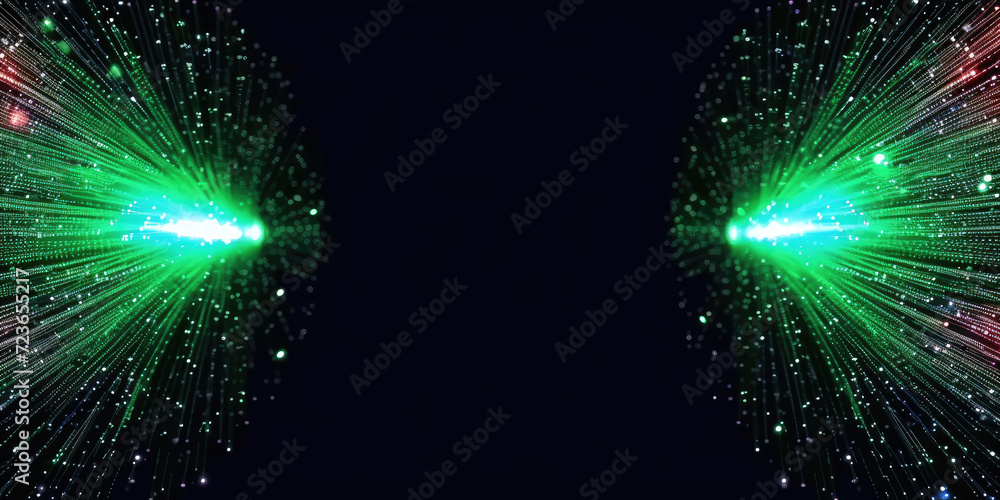 Poster 3d rendering of abstract wire cable tunnel with digital binary data transmitting. green glowing data