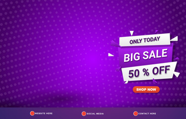 big sale discount template banner with copy space for product sale with abstract gradient purple and blue background design