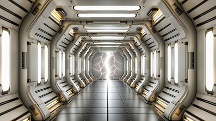 Corridor Futuristic Technology Future Hall Background: Station Light Spaceship with Space Science Structure Interior Hallway