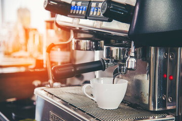 Black cup fresh coffee machine espresso barista beverage appliance froth bar cappuccino...