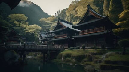 Fototapeta na wymiar chinese temple in the morning. Generative AI