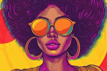 Black woman funky 70s retro style poster afro
