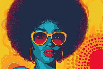 Black woman funky 70s retro style poster afro