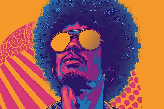Black man funky 70s retro style poster afro