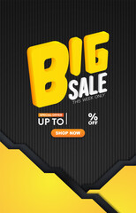 big sale discount template banner with copy space for product sale with abstract gradient black and yellow background design