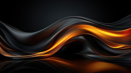 Fototapeta premium Dark blue, black abstract background with orange fire, flashes, glow. The backdrop is made in the form of waves, haze, a knocking moving strip