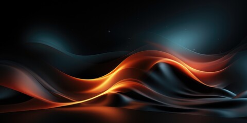 Dark blue, black abstract background with orange fire, flashes, glow. The backdrop is made in the form of waves, haze, a knocking moving strip