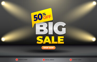 big sale discount template banner with copy space for product sale with abstract gradient black and yellow background design