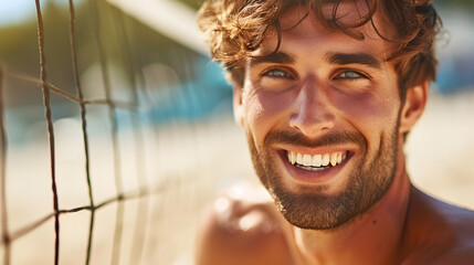 A close-up of a good-looking male beach volleyball player