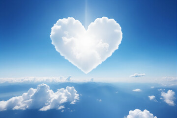 Fototapeta premium White cloud in heart shape on blue sky for love