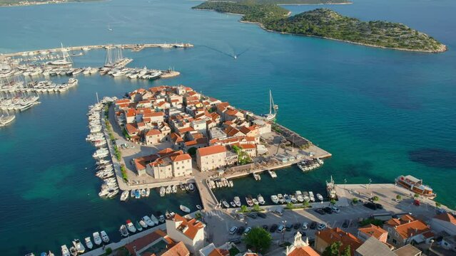 Aerial view of the old town of Tribunj in Adriatic sea, Croatia