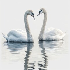 Obraz premium White Swans On Winter Lake On White Background, Illustrations Images