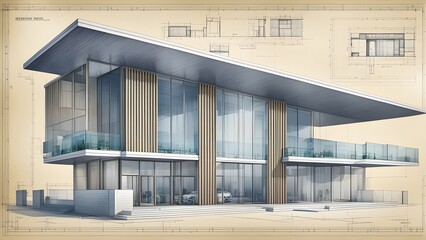 Modern architectural blueprint showcasing innovative design and meticulous planning. - obrazy, fototapety, plakaty