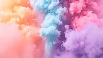 Naklejka premium Vivid and mesmerizing smoke plumes merge in a pastel dream-like haze, offering an abstract display