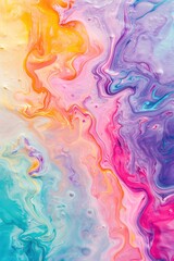 Colorful abstract with a fluid painting effect, blending yellow, pink, purple and blue pastels