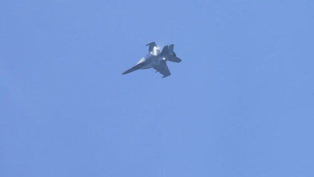 F18 Hornet Fighter Jet at Airshow Displaying Maneuverability TRACKING