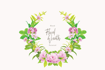 watercolor ornament floral and leaves wreath design