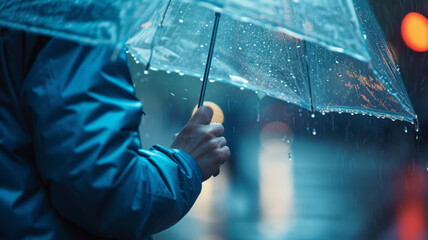 Rainy weather. Wet umbrella.