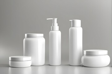 Fototapeta na wymiar lean and sleek 3D render of white cosmetic containers, ideal for skincare and makeup product displays.