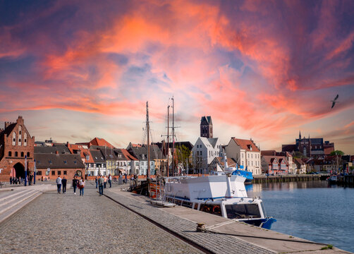 view of the old town wismar with harbor on the baltic sea germany