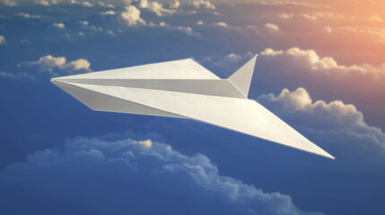 Fototapeta na wymiar Paper plane flying in the sky.