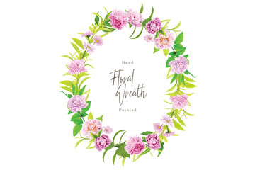 watercolor ornament floral and leaves wreath design