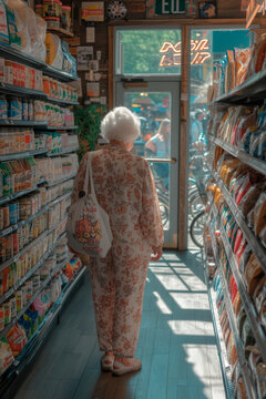 Elderly woman shopping in a supermarket