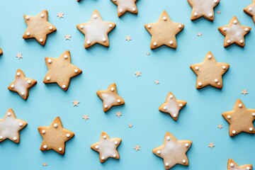 Delicious Star-Shaped Cookies on a Blue Plate