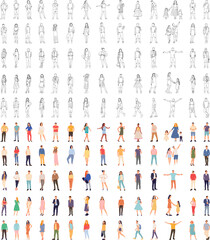 set of man and woman on white background, vector