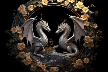 Fototapeta premium Dragon's Delight - Two Dragon Statues