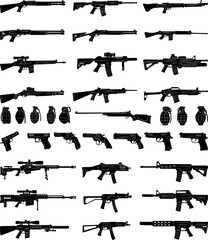 rifles, weapons set of silhouettes, vector - obrazy, fototapety, plakaty