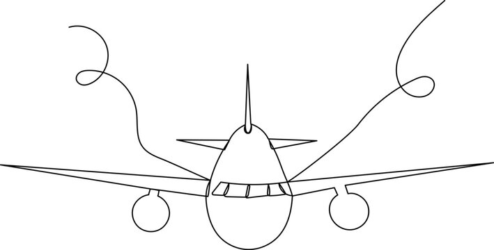 recommend clip art: airplane flying front view, sketch, line drawing, vector