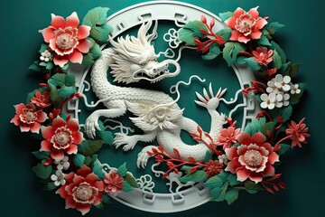 Obraz premium Dragon Flower Frame - Decorative Dragon Motif