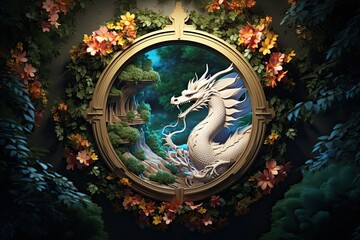 Dragon Artwork with a forest scene in the frame