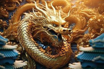 Fototapeta premium China Dragon - Mythical Creature of Asian Folklore