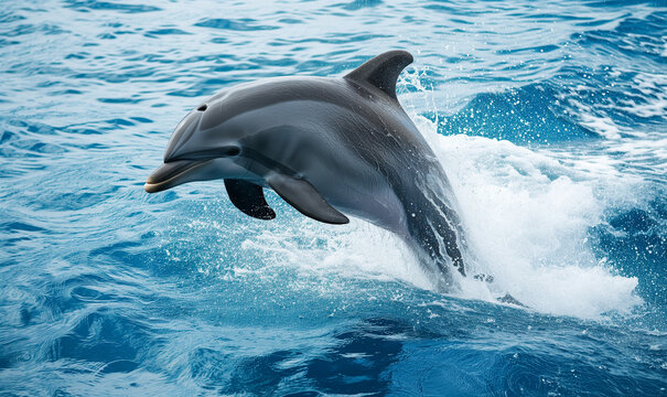 Dolphin Animal Jumping Out Of Sea Wildlife Concept