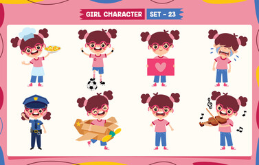 Cartoon Girl Doing Various Activities