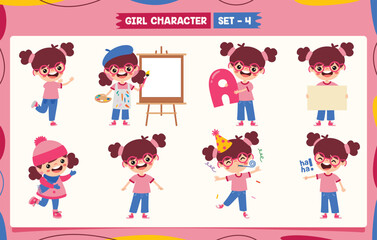 Cartoon Girl Doing Various Activities