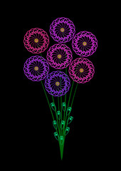 Bouquet de fleurs en forme de spirales sur fond noir