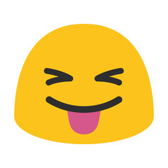 Obraz premium Squinting Face with Tongue Vector icon. Isolated yellow face with scrunched, X-shaped eyes and a big grin, sticking out its tongue sticker sign design. Fun, excitement, playfulness, hilarity, happy