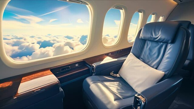 Take your seat in the lap of luxury and watch the world go by from high above, with a stunning view of the clouds outside your private jet window.