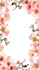 Obraz na płótnie Canvas Pastel Cherry Blossom Watercolor Frame. Delicate pastel cherry blossoms in watercolor as a decorative frame.