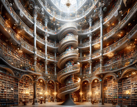 Great Library of Alexandria reconstructed in a magic tale. Fantasy art.