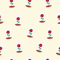cute red rose in glass globes seamless pattern vector illustration for decoration invitation greeting birthday party celebration wedding card poster banner textiles wallpaper background