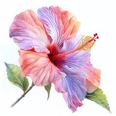 Watercolour of Hibiscus flower isolated on white background